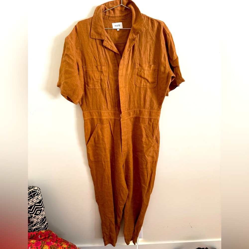 MATE the Label rust colored jumpsuit. Linen size Large.